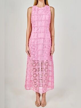 Tuckernuck || Endless Rose Textured Sleeveless Midi Dress Lace Pink Small